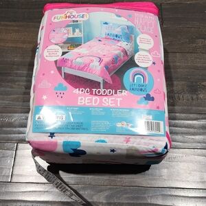 Funhouse Pink Rainbow 4pc Toddler Bed Set - Pink
